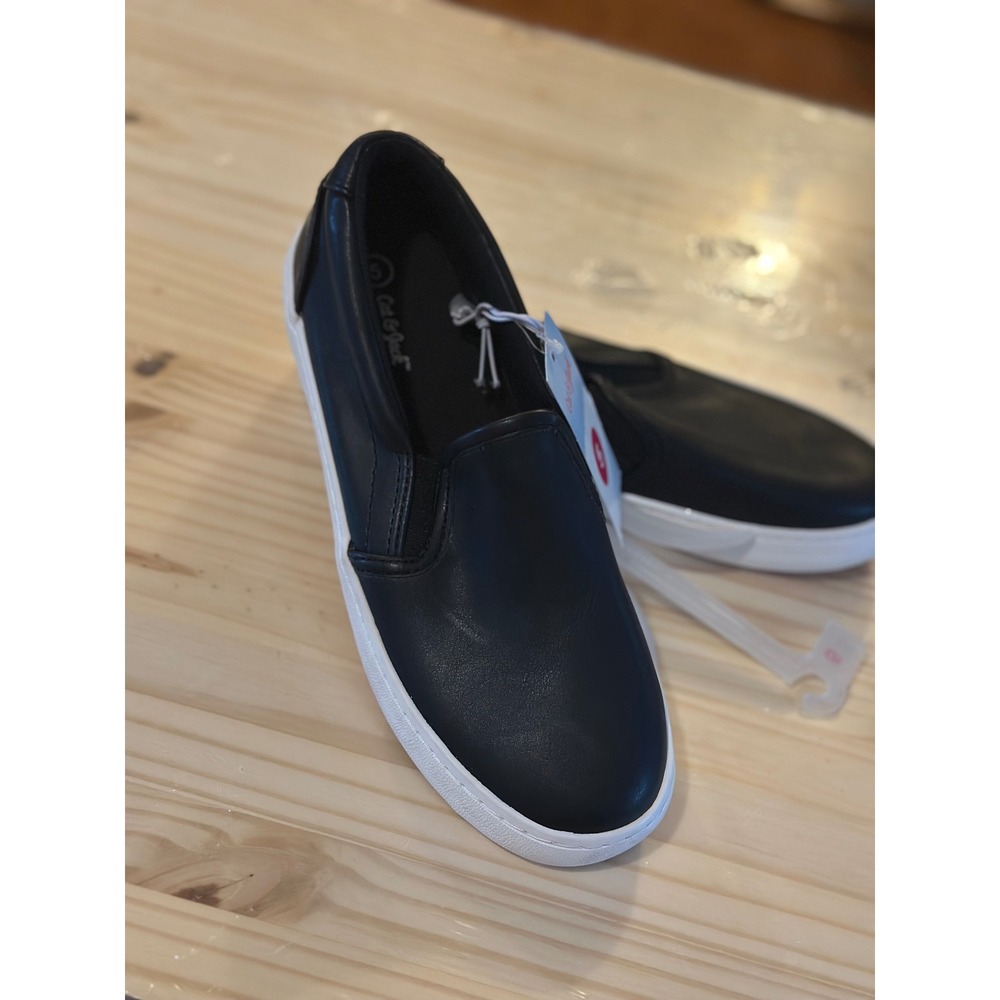 Cat & Jack Kids Slip On Sneakers black Faux Leather Low Top Shoes Size 5